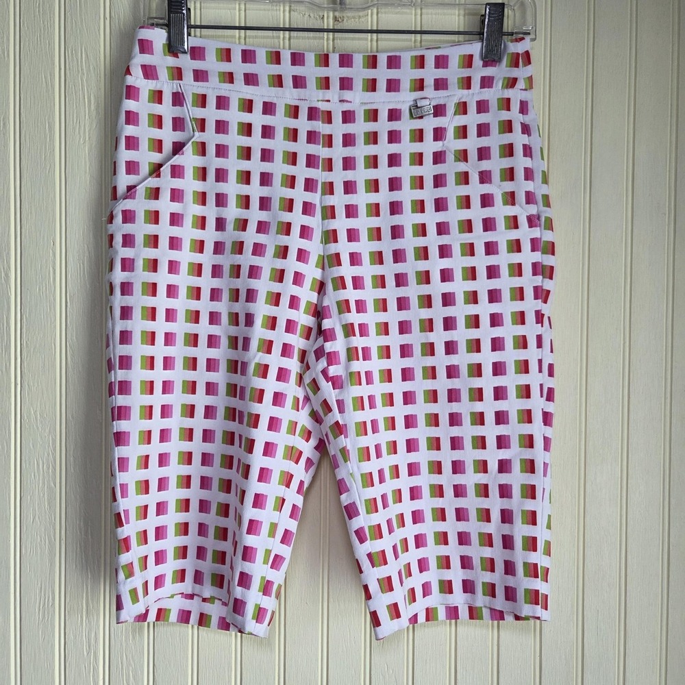 EP Pro Bermuda Shorts Womens 4 White Geometric Stretch Twill Golf Casual Summer